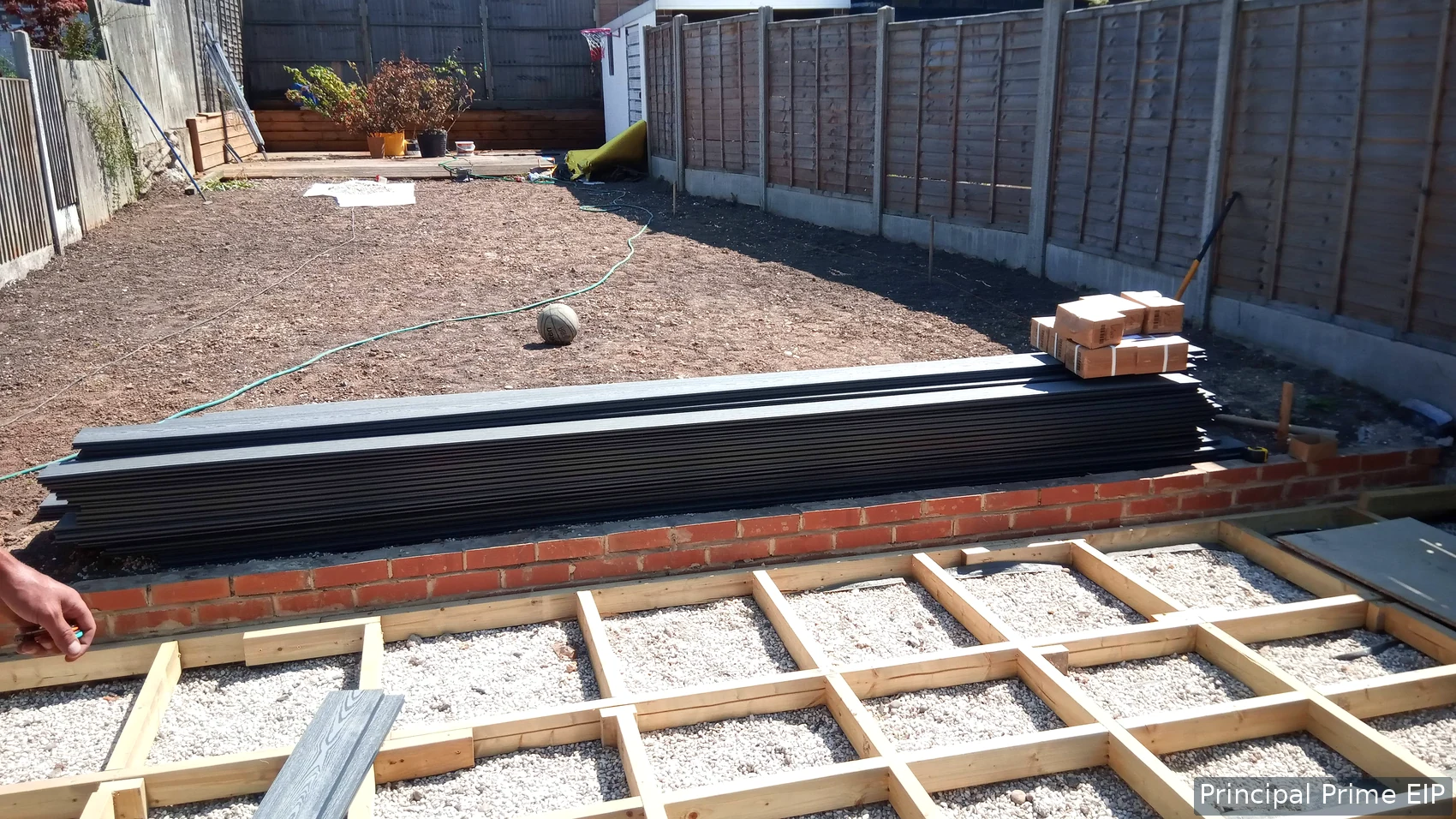 Decking support structure before boards were fitted Decking support structure before boards were fitted