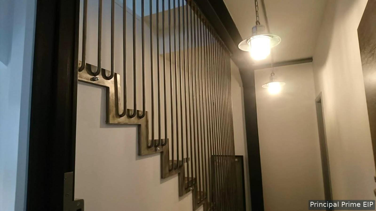 Finished stair balustrade and interior lighting Finished stair balustrade and interior lighting