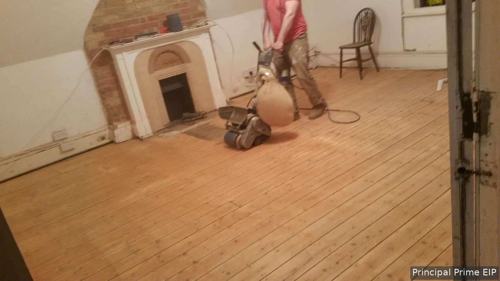 Timber floor sanding during restoration Timber floor sanding during restoration