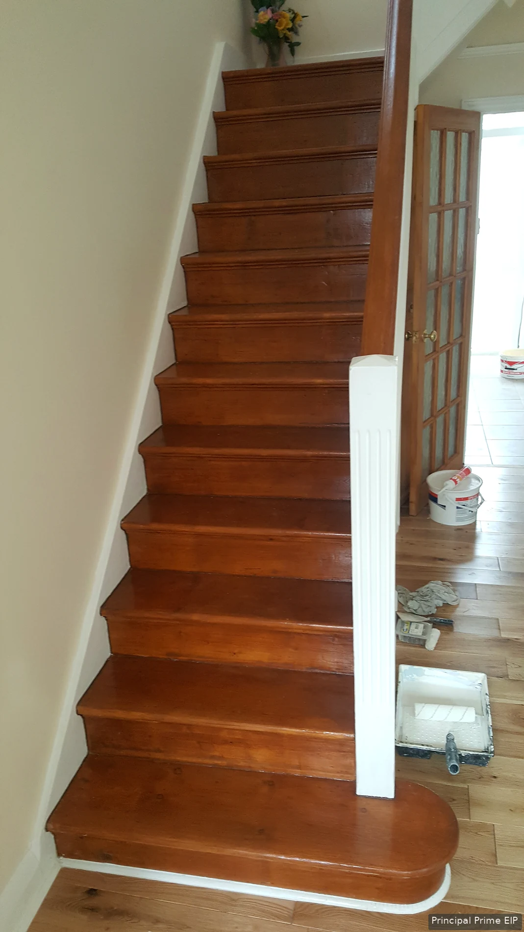 Finished timber stairs with a white stringer Finished timber stairs with a white stringer in Merton (SM4).